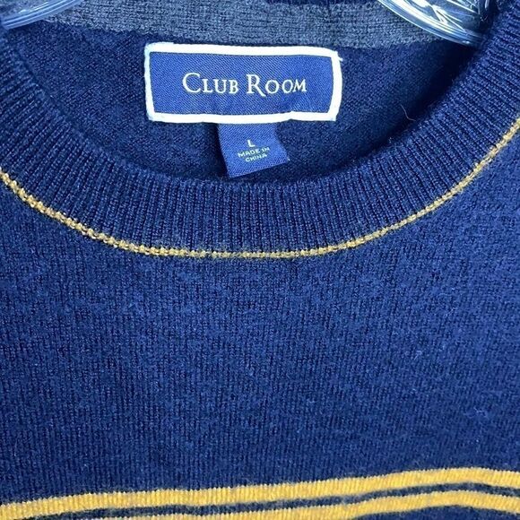 Club Room Navy and Gold Striped Thin Sweater - L - Picture 2 of 4